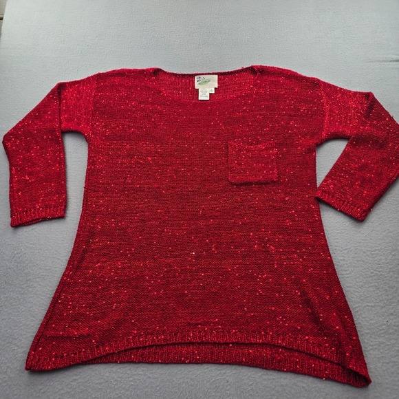 Nurture by Lamaze Sweaters - Nurture Sweater Womens Large Red Sequin Tight Knit Scoop Neck Ribbed Winter Warm